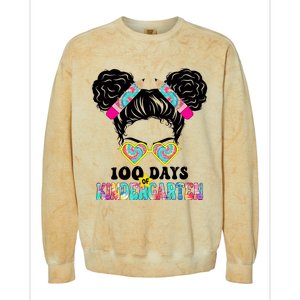 100 Days Of Kindergarten Girls Messy 100th Day Of School Colorblast Crewneck Sweatshirt