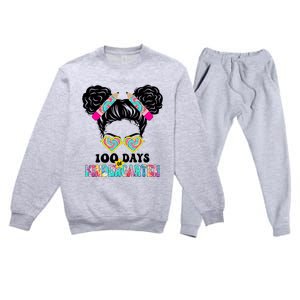 100 Days Of Kindergarten Girls Messy 100th Day Of School Premium Crewneck Sweatsuit Set