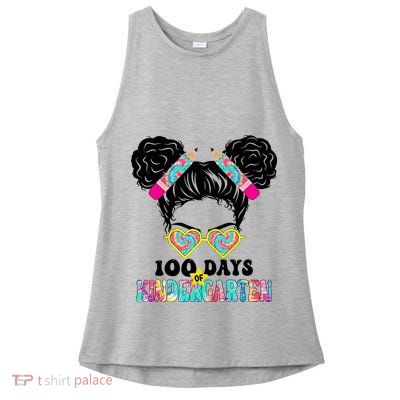 100 Days Of Kindergarten Girls Messy 100th Day Of School Ladies PosiCharge Tri-Blend Wicking Tank
