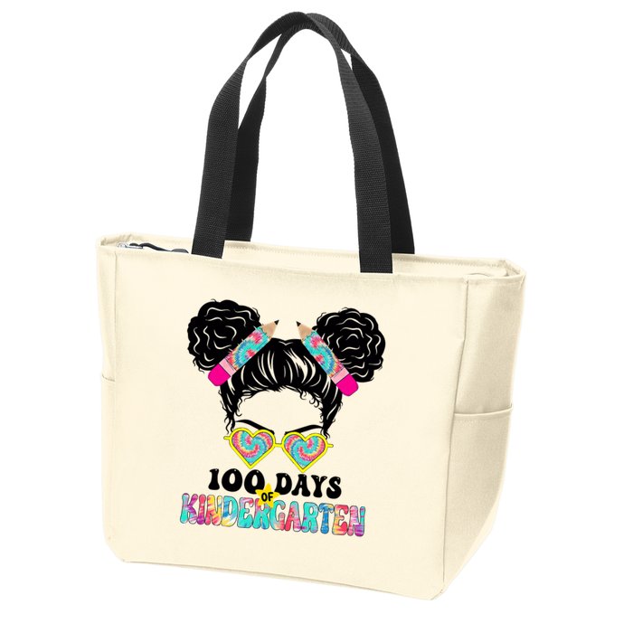 100 Days Of Kindergarten Girls Messy 100th Day Of School Zip Tote Bag