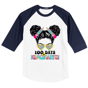 100 Days Of Kindergarten Girls Messy 100th Day Of School Baseball Sleeve Shirt