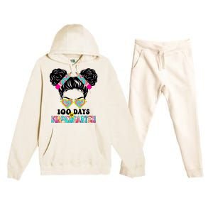 100 Days Of Kindergarten Girls Messy 100th Day Of School Premium Hooded Sweatsuit Set