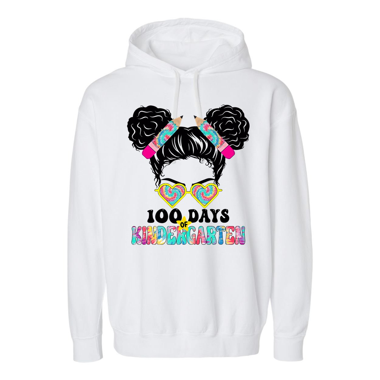 100 Days Of Kindergarten Girls Messy 100th Day Of School Garment-Dyed Fleece Hoodie