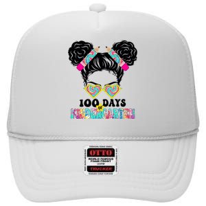 100 Days Of Kindergarten Girls Messy 100th Day Of School High Crown Mesh Back Trucker Hat