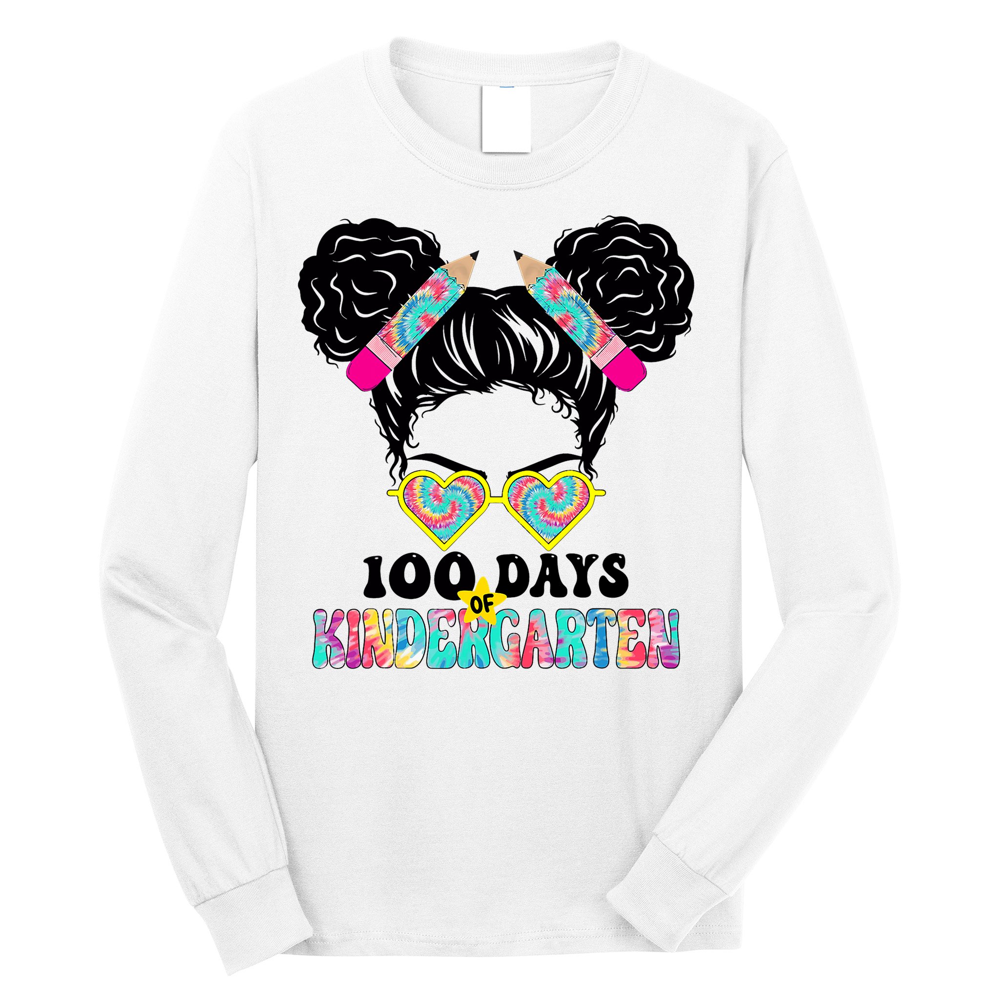 100 Days Of Kindergarten Girls Messy 100th Day Of School Long Sleeve Shirt