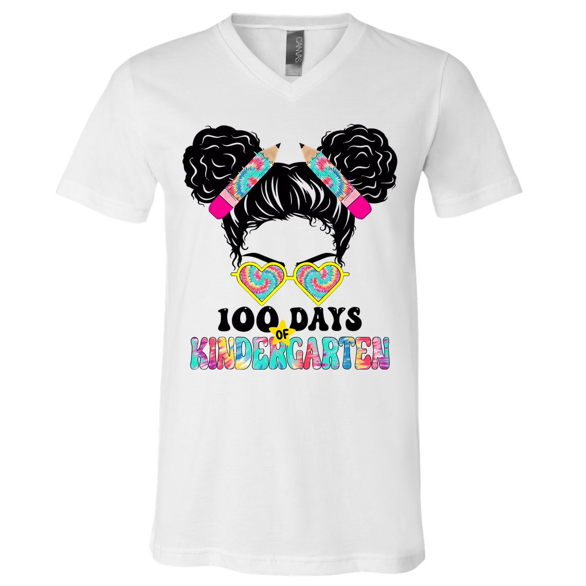 100 Days Of Kindergarten Girls Messy 100th Day Of School V-Neck T-Shirt