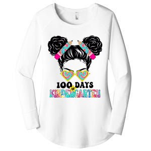 100 Days Of Kindergarten Girls Messy 100th Day Of School Women's Perfect Tri Tunic Long Sleeve Shirt