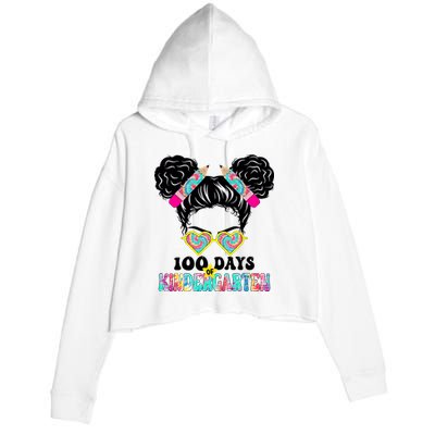 100 Days Of Kindergarten Girls Messy 100th Day Of School Crop Fleece Hoodie