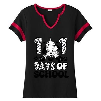 101 Days Of School Dalmatian I Survived 100 Days Of School Funnny Ladies Halftime Notch Neck Tee