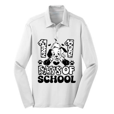 101 Days Of School Dalmatian I Survived 100 Days Of School Funnny Silk Touch Performance Long Sleeve Polo