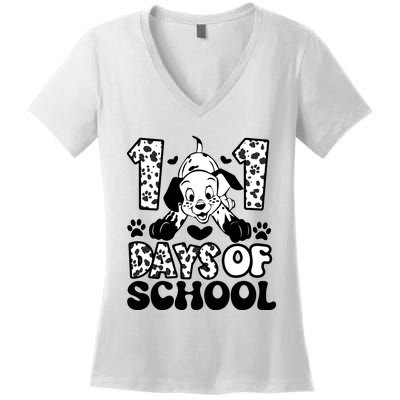 101 Days Of School Dalmatian I Survived 100 Days Of School Funnny Women's V-Neck T-Shirt