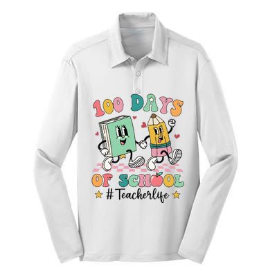 100 Days Of School Teacher Funny Teacher Life Silk Touch Performance Long Sleeve Polo