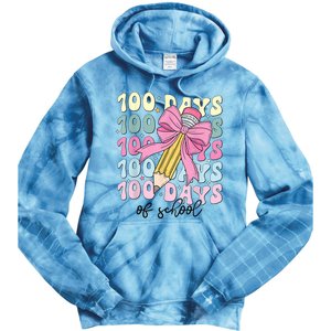 100 Days Of School Coquette Bow 100th Day Of School Tie Dye Hoodie