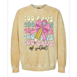 100 Days Of School Coquette Bow 100th Day Of School Colorblast Crewneck Sweatshirt