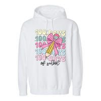 100 Days Of School Coquette Bow 100th Day Of School Garment-Dyed Fleece Hoodie