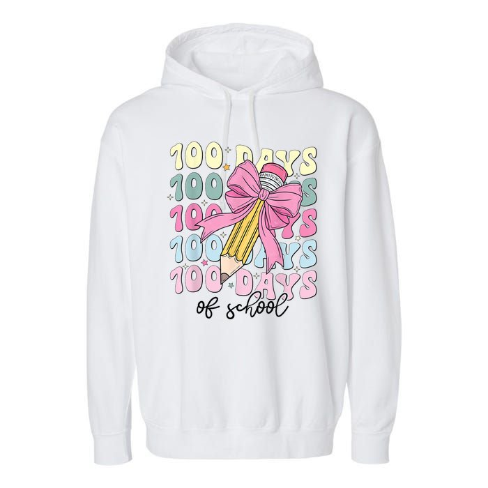 100 Days Of School Coquette Bow 100th Day Of School Garment-Dyed Fleece Hoodie