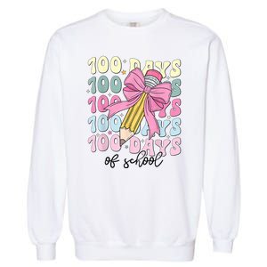 100 Days Of School Coquette Bow 100th Day Of School Garment-Dyed Sweatshirt