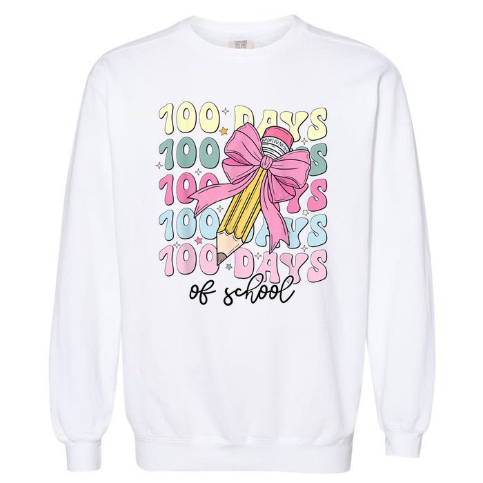 100 Days Of School Coquette Bow 100th Day Of School Garment-Dyed Sweatshirt