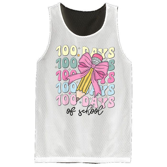 100 Days Of School Coquette Bow 100th Day Of School Mesh Reversible Basketball Jersey Tank