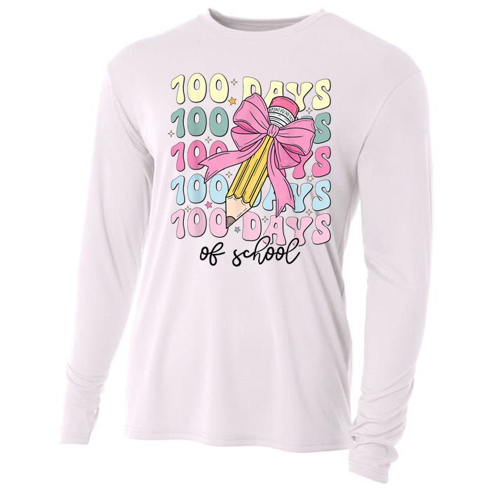 100 Days Of School Coquette Bow 100th Day Of School Cooling Performance Long Sleeve Crew