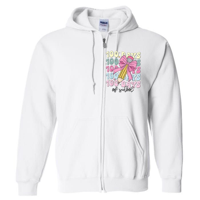 100 Days Of School Coquette Bow 100th Day Of School Full Zip Hoodie