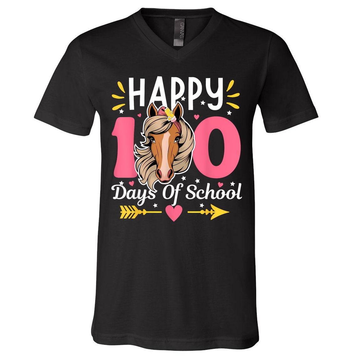 100 Days Of School Horse 100th Day Smarter Teacher V-Neck T-Shirt