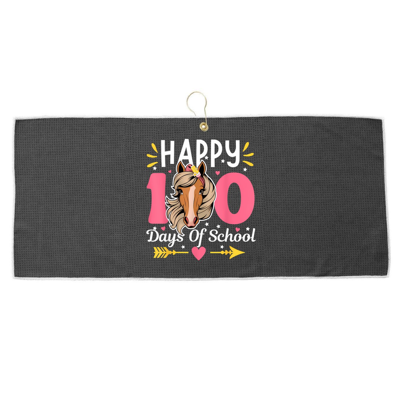 100 Days Of School Horse 100th Day Smarter Teacher Large Microfiber Waffle Golf Towel