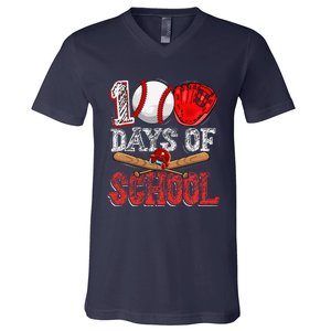 100 Days Of School Baseball 100th Day Of School Teacher V-Neck T-Shirt