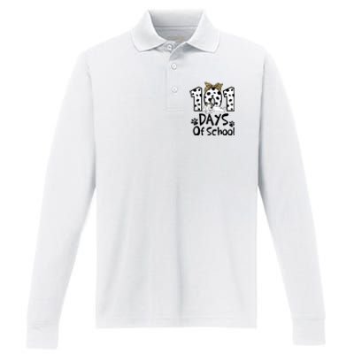 101 Days Of School Dalmatian Dog 100 Days Smarter Performance Long Sleeve Polo