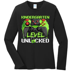 1St Day Of Kindergarten Level Unlocked Back To School Ladies Long Sleeve Shirt