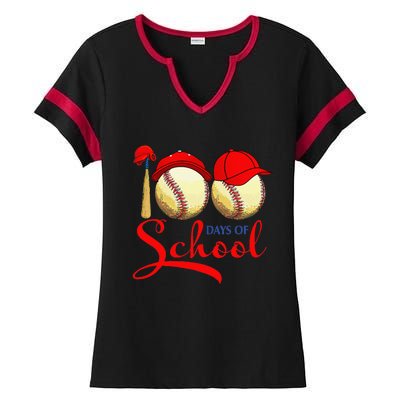 100 Days Of School Baseball Teacher 100th Day Of School Ladies Halftime Notch Neck Tee