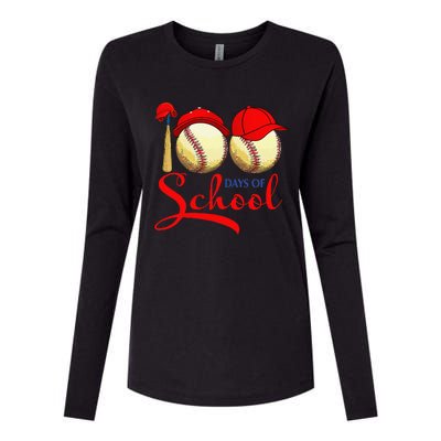 100 Days Of School Baseball Teacher 100th Day Of School Womens Cotton Relaxed Long Sleeve T-Shirt