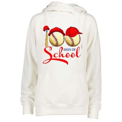 100 Days Of School Baseball Teacher 100th Day Of School Womens Funnel Neck Pullover Hood