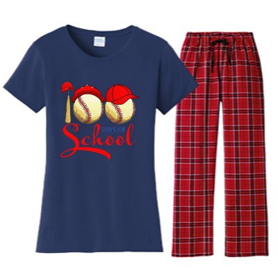 100 Days Of School Baseball Teacher 100th Day Of School Women's Flannel Pajama Set