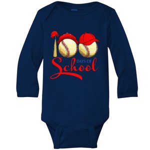 100 Days Of School Baseball Teacher 100th Day Of School Baby Long Sleeve Bodysuit