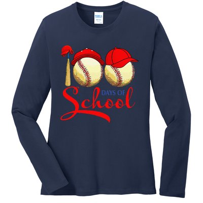 100 Days Of School Baseball Teacher 100th Day Of School Ladies Long Sleeve Shirt