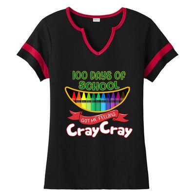 100 Days Of School Got Me Feeling Cray Cray Ladies Halftime Notch Neck Tee