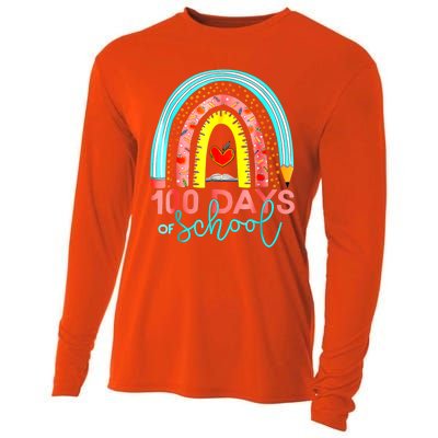 100th Day Of School Teacher 100 Days Smarter Rainbow Cool Gift Cooling Performance Long Sleeve Crew