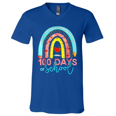 100th Day Of School Teacher 100 Days Smarter Rainbow Cool Gift V-Neck T-Shirt