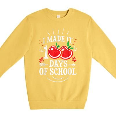 100th Day Of School Distressed I Made It 100 Days Teacher Premium Crewneck Sweatshirt