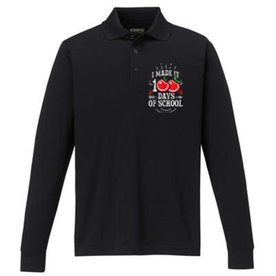 100th Day Of School Distressed I Made It 100 Days Teacher Performance Long Sleeve Polo