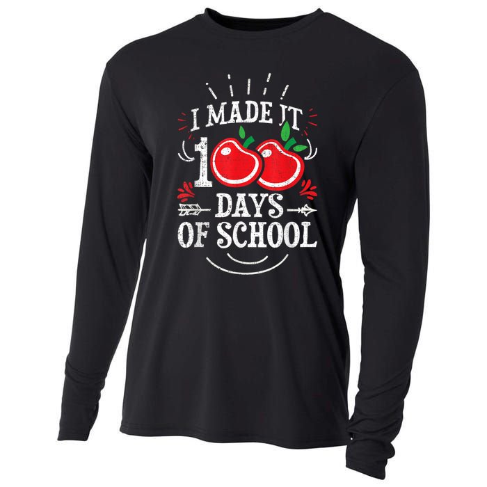 100th Day Of School Distressed I Made It 100 Days Teacher Cooling Performance Long Sleeve Crew