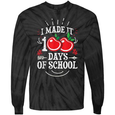 100th Day Of School Distressed I Made It 100 Days Teacher Tie-Dye Long Sleeve Shirt