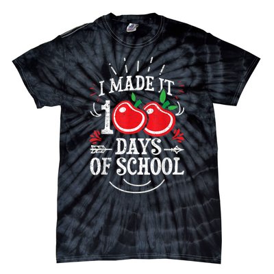 100th Day Of School Distressed I Made It 100 Days Teacher Tie-Dye T-Shirt