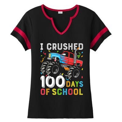 100 Days Of School Monster Truck 100th Day Of School Ladies Halftime Notch Neck Tee