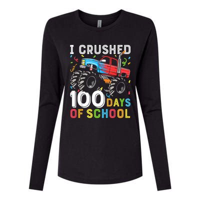 100 Days Of School Monster Truck 100th Day Of School Womens Cotton Relaxed Long Sleeve T-Shirt