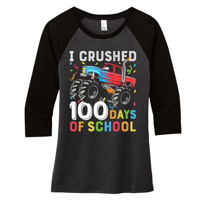 100 Days Of School Monster Truck 100th Day Of School Women's Tri-Blend 3/4-Sleeve Raglan Shirt