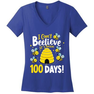 100 Days Of School Gift Teachers Beehive Bee Lover Funny Gift Women's V-Neck T-Shirt