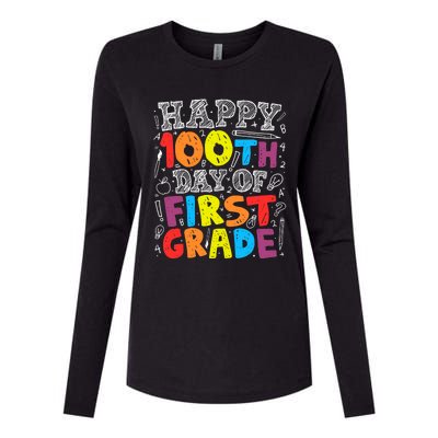 100 Days of School Design 100th Day of 1st Grade Teacher Womens Cotton Relaxed Long Sleeve T-Shirt