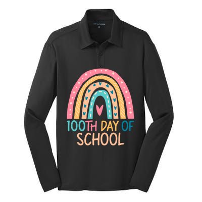 100th Day Of School Teacher College 100 Days Smarter Rainbow Cute Gift Silk Touch Performance Long Sleeve Polo